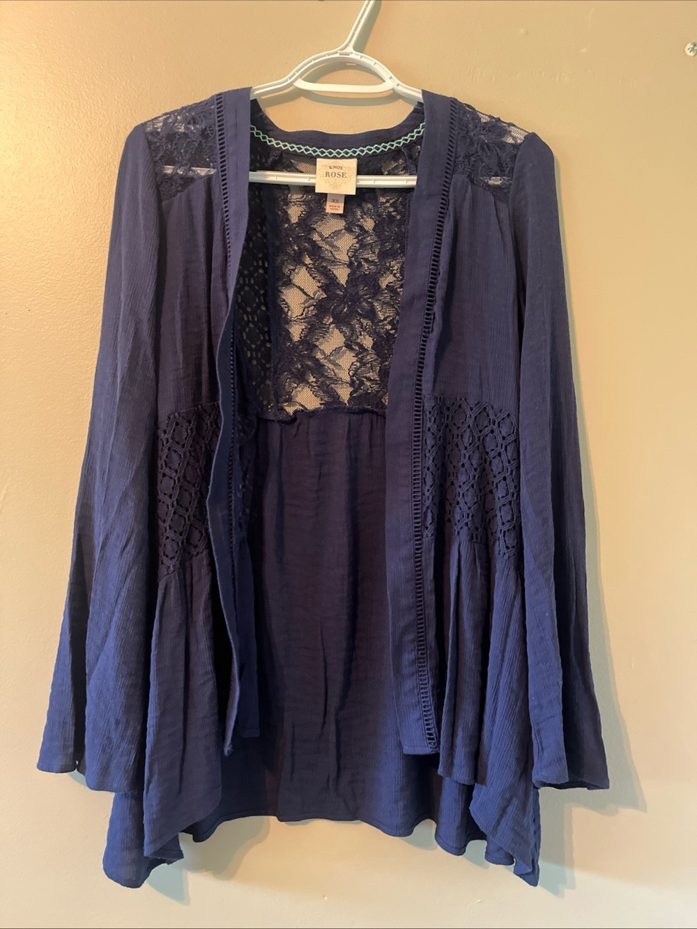 Knox Rose XS Open Front Lightweight Cardigan Blue Boho Lace Fairy Festival Flowy